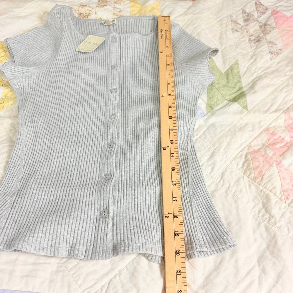 Intimately Free People Ribbed Knit Most Wanted Cardi Gray Lace Trim Buttoned  M